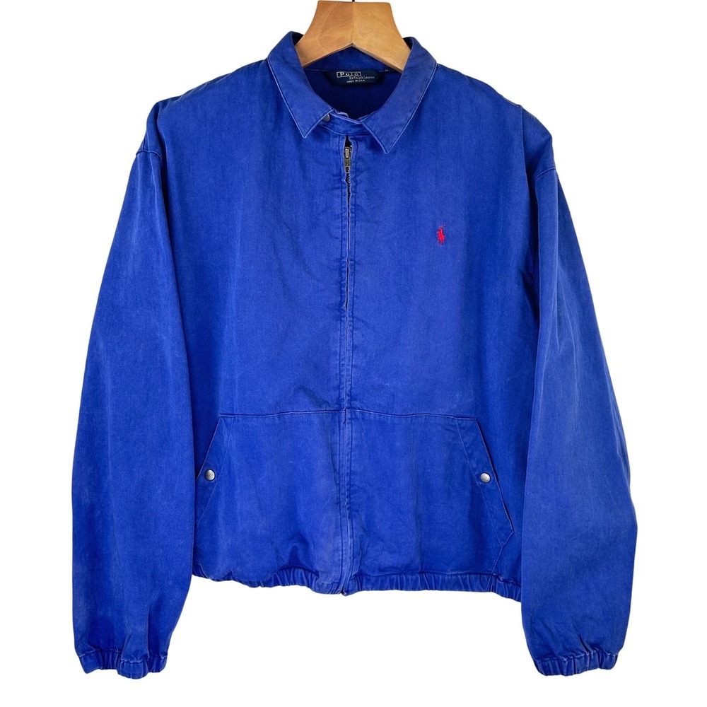 Polo Ralph Lauren Vintage Blue Harrington Jacket Made in USA Mens XL Pony Logo